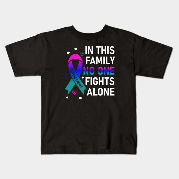 In This Family No One Fights Alone | Thyroid Cancer Kids T-Shirt by jverdi28